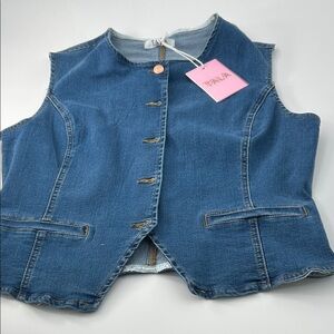 Stylish Blue Denim Vest with Button Accents